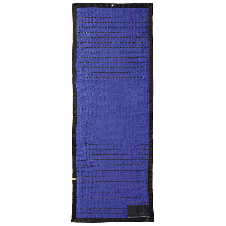 ridgeback® hot yoga mat rug full view indigo shows solutions to grip, absorbent 100% cotton